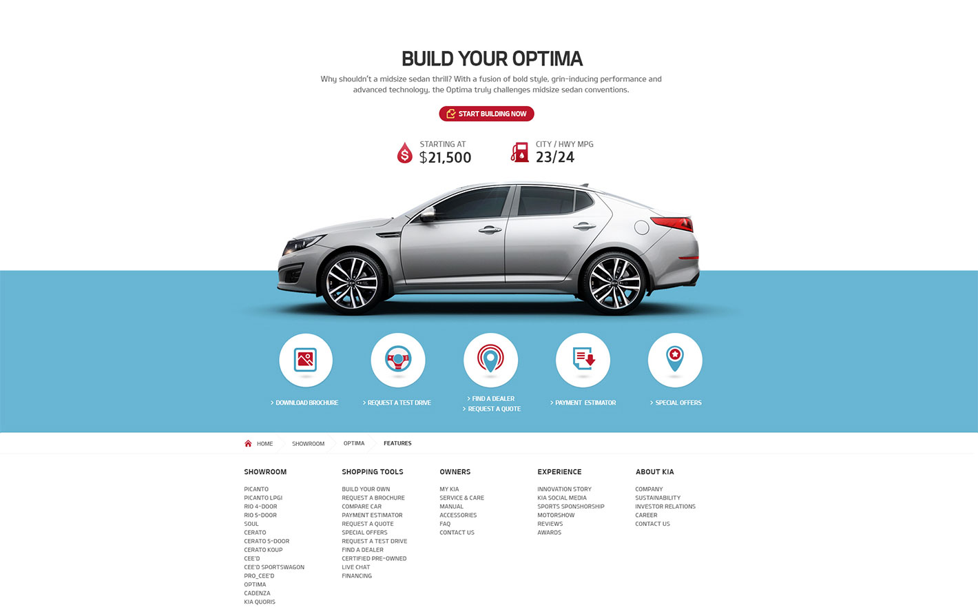 Web design using icons for Kia Motors Sample Site