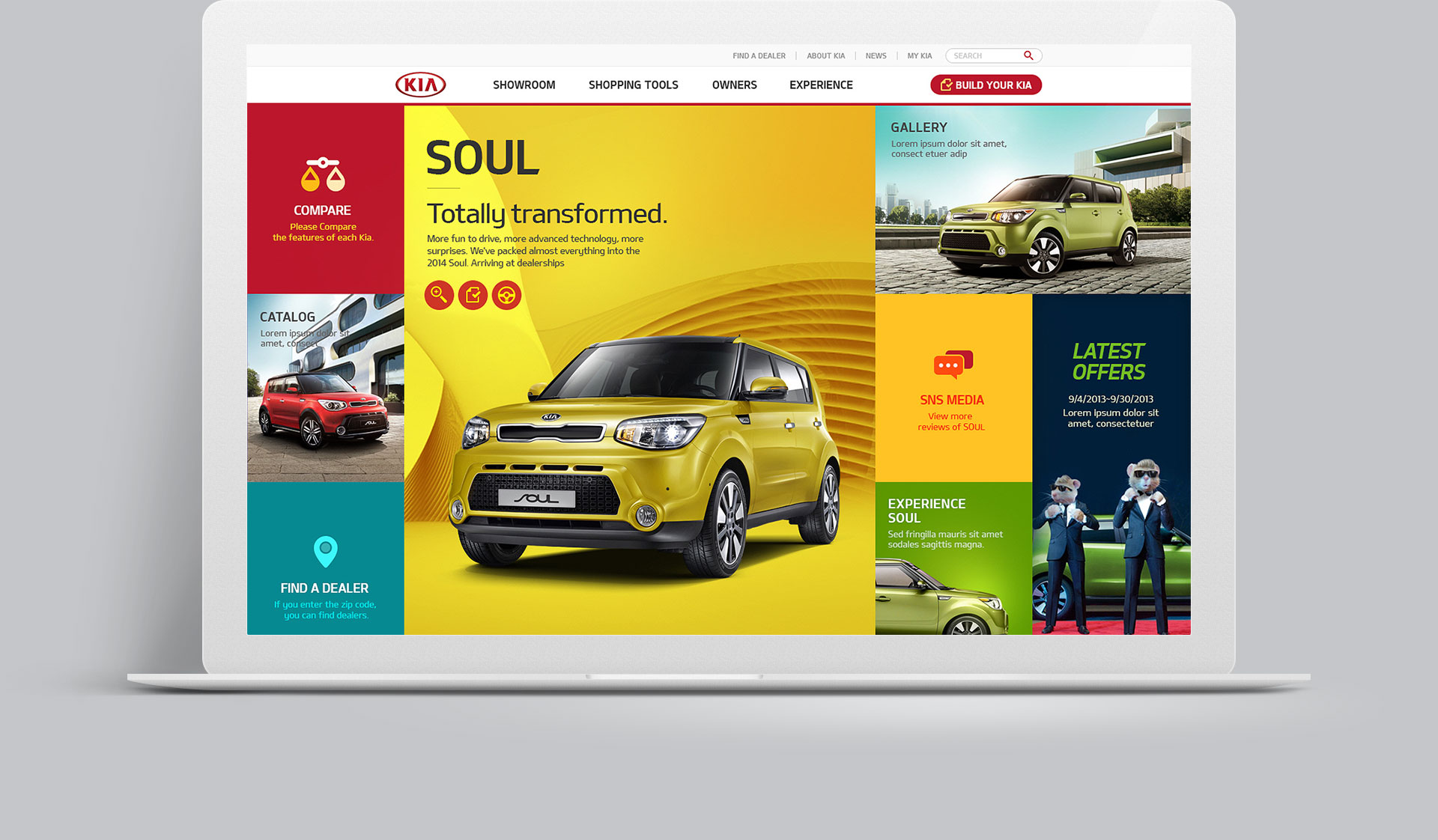 PC web design for Kia Motors Sample Site